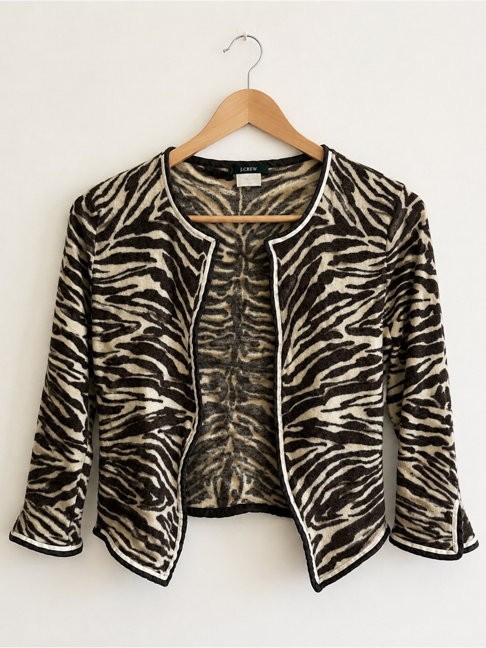 Vintage J.Crew Zebra Print Knit Cardigan Shrug Hook Eye Closure Medium